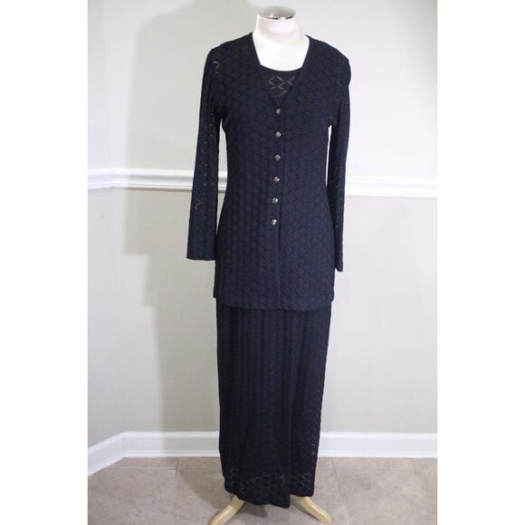ST. JOHN COLLECTION SANTANA KNIT BLACK 2 PCS LONG DRESS + JACKET SET OUTFIT 8